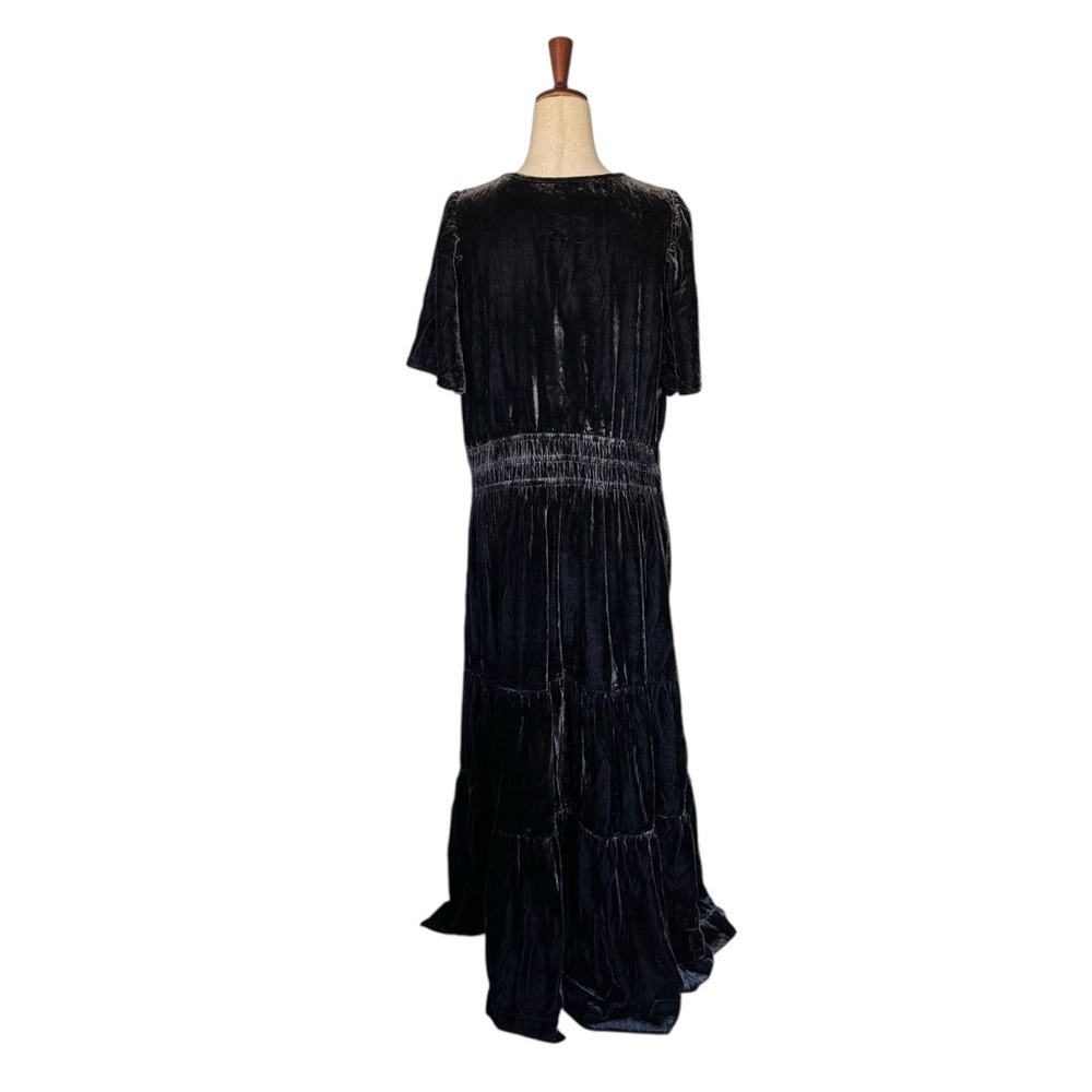 Anthropologie Somerset Velvet Dark Gray Gunmetal Maxi Dress Long Tiered XL - Picture 6 of 14